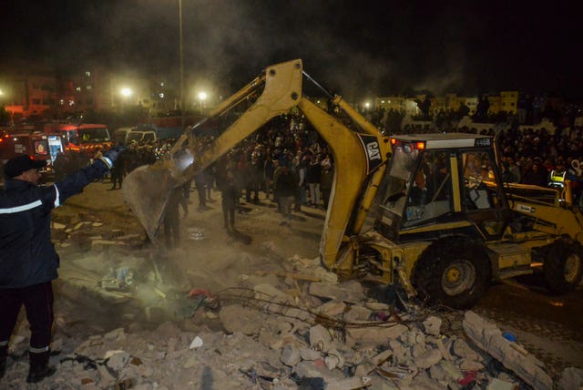 The wreckage of two collapsed buildings in Fez, Morocco
