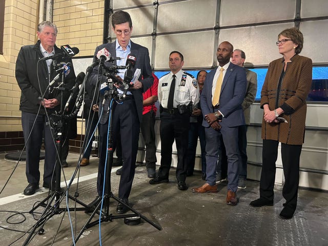 Mayor Brett Smiley speaks to reporters during a news conference in Providence