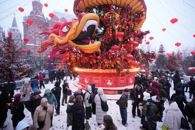 People attend the Lunar New Year festival at Manezhnaya Square in Moscow