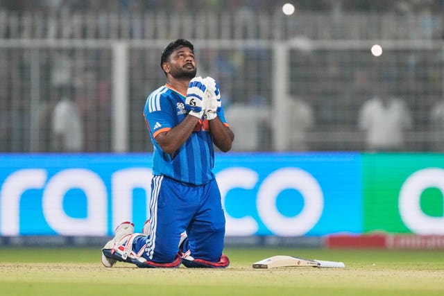 Sanju Samson celebrates India's win