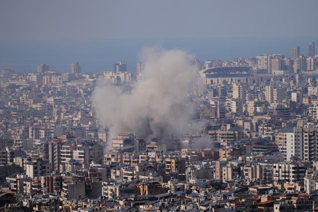 Smoke rises following an Israeli air strike in Dahiyeh, Beirut’s southern suburbs, Lebanon