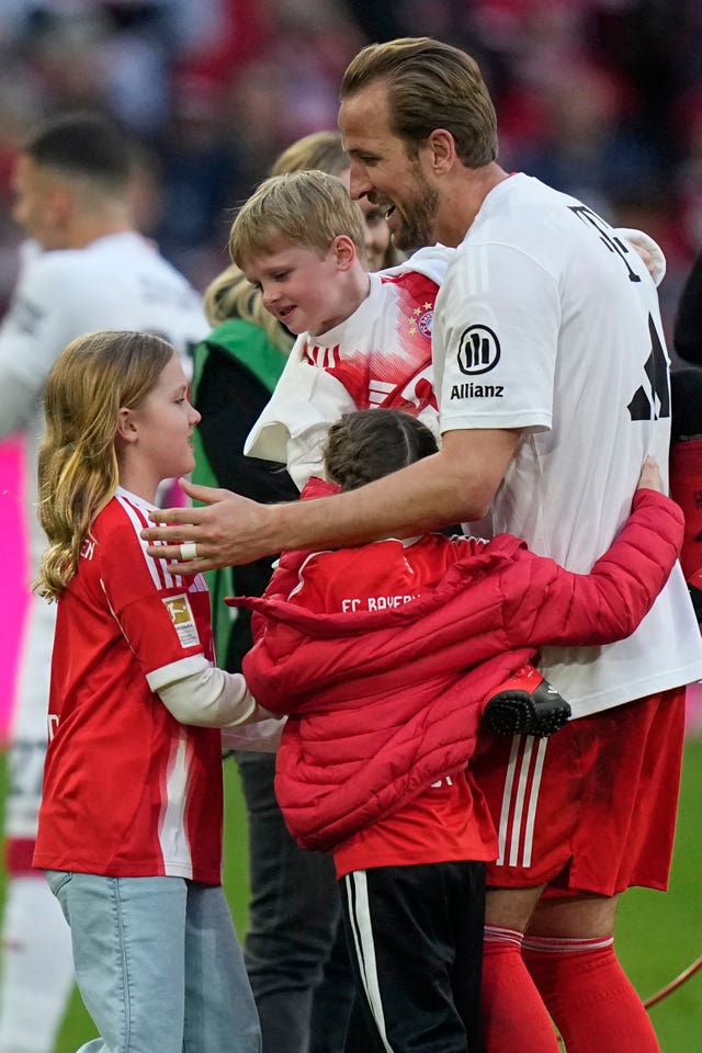 Harry Kane celebrates Bayern's title win with this children