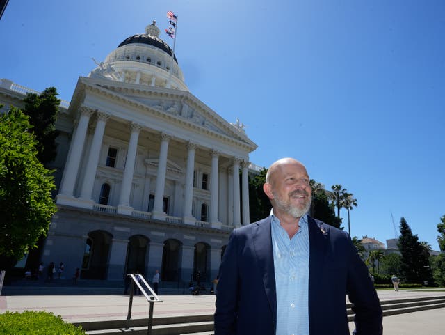 California Republican gubernatorial candidate Steve Hilton stands for a portrait outside the Capitol in Sacramento, California