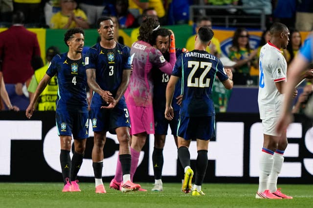 Brazil celebrate their win over Haiti