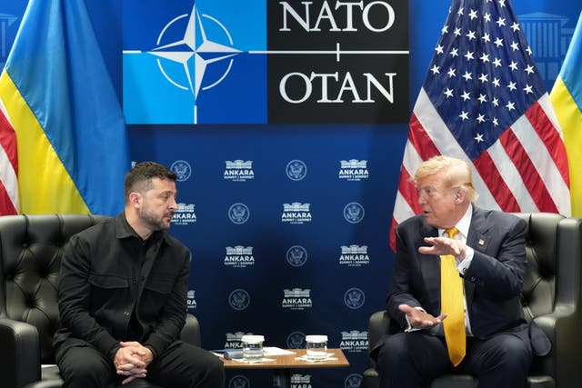 Donald Trump meeting Volodymyr Zelensky on the sidelines of the Nato summit in Ankara