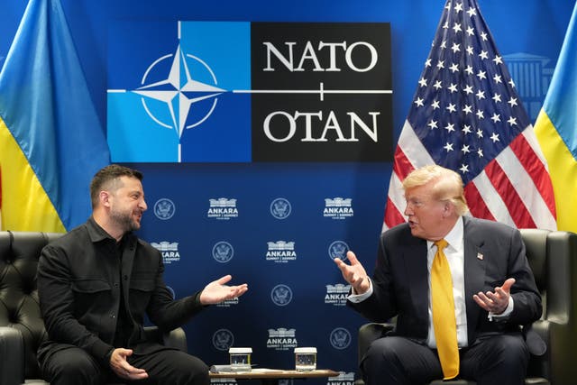 Donald Trump meeting Volodymyr Zelensky on the sidelines of the Nato summit in Ankara