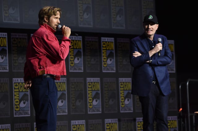 Ryan Gosling, left, and Kevin Feige attend a panel for Marvel Studios during Comic-Con International in San Diego