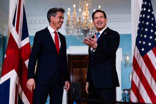 Foreign Secretary Ed Miliband with US secretary of state Marco Rubio at the State Department in Washington