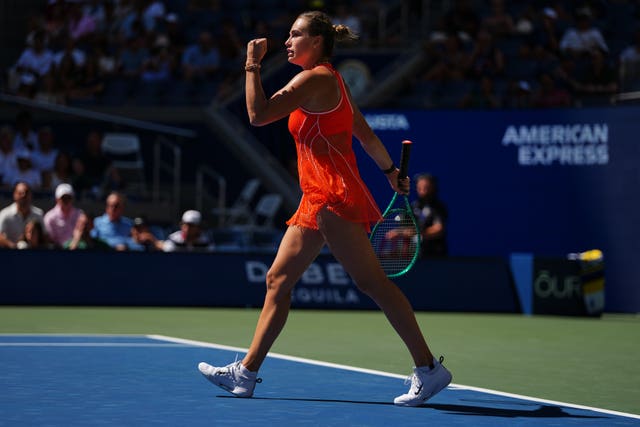 Aryna Sabalenka celebrates