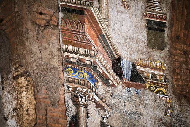 A section of the restored ancient wall mosaic from The Painted City site