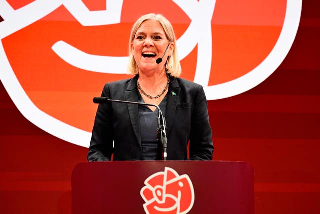 Social Democrats party leader Magdalena Andersson speaks