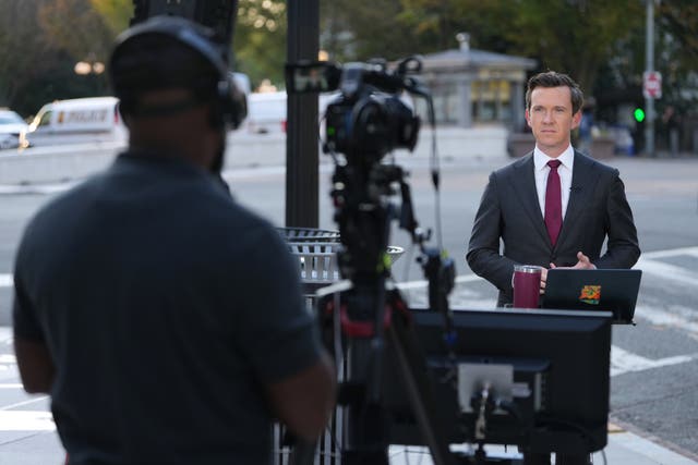 Vaughn Hillyard, White House correspondent for MS NOW, does a report from near the White House in Washington