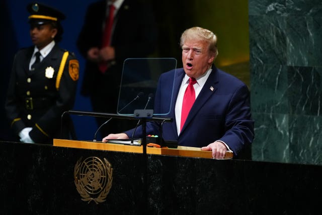 Donald Trump speaking at the United Nations General Assembly