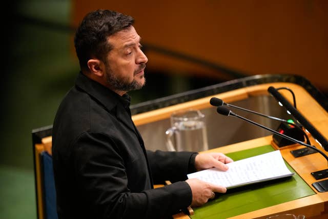 Volodymyr Zelensky speaks at the United Nations General Assembly