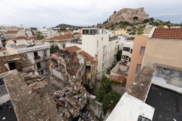 A view of the area where a powerful blast caused a building to collapse