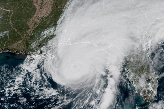 A satellite image showing Hurricane Isaias approaching the Gulf Coast of Alabama and Florida