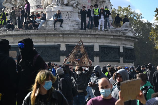 Protesters in masks in Paris