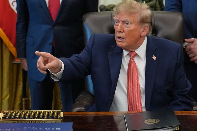President Donald Trump speaks in the Oval Office of the White House