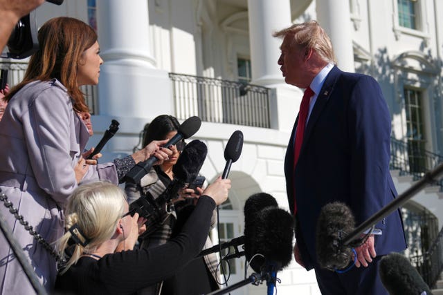 Donald Trump speaking to reporters outside the White House