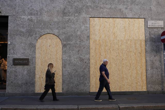 Shop windows boarded up