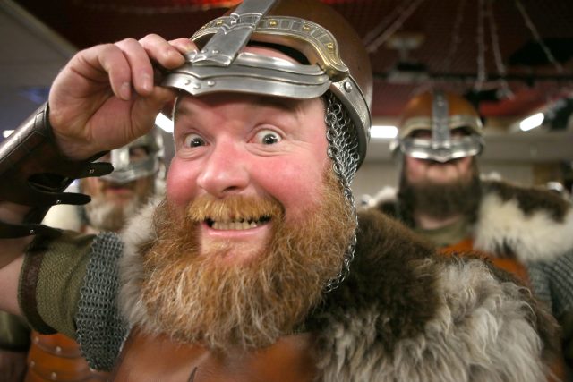 A viking grins