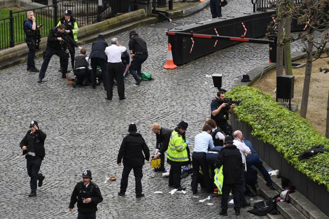 emergency services attend the scene outside the Palace of Westminste