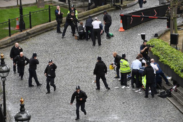 emergency services attend the scene outside the Palace of Westminster