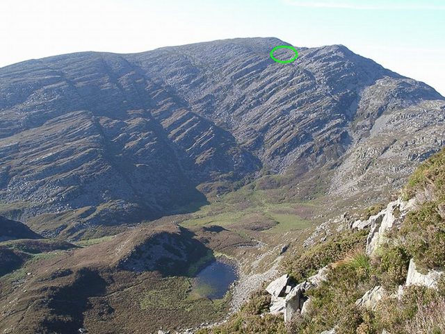 A photo issued by North Wales Police shows the location, circled), in the Rhinog Mountains of Snowdonia where the bodies of all five victims have been recovered