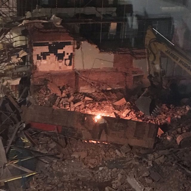 The scene on Monday night after scaffolding on a derelict cinema collapsed