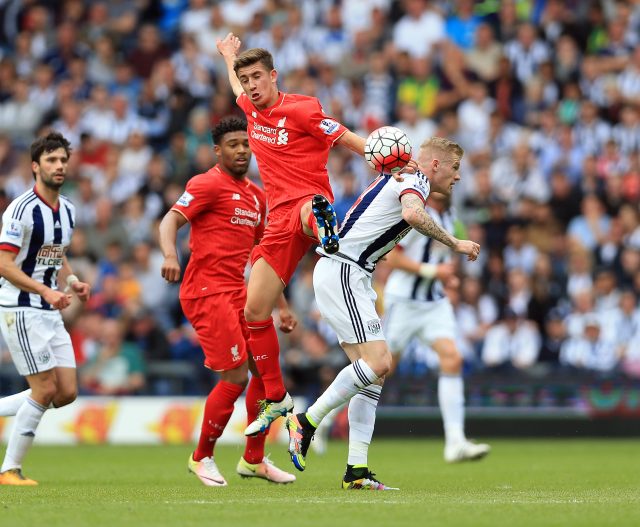 West Bromwich Albion's James McClean (Right) and Liverpool's Cameron Brannagan battle for the ball (Clint Hughes/PA)