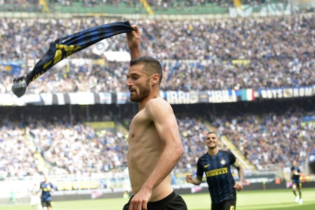 Antonio Candreva celebrates scoring the opening goal of the game