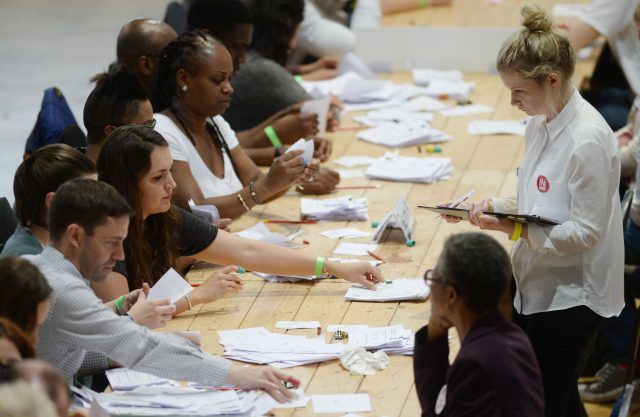 Ballots papers from the City of Westminster and City of London are processed