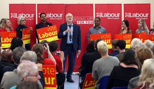 Jeremy Corbyn delivers a stump speech at the Central Community Centre in Swindon