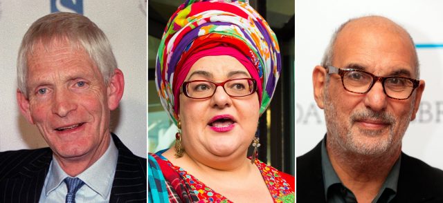 The founder of Kids Company Camila Batmanghelidjh (centre) and former trustees of the collapsed charity Alan Yentob (right) and Richard Handover (left) (PA)