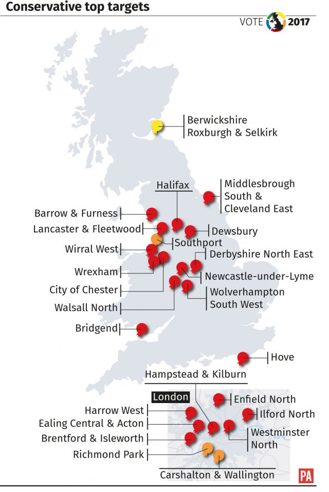Conservative party top target seats graphic