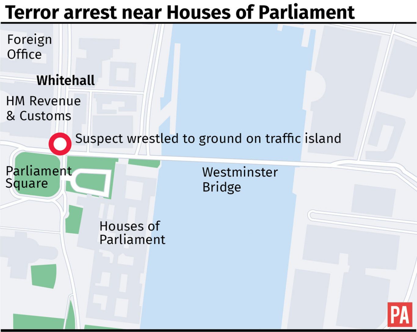 Map locates terror arrest near Houses of Parliamen