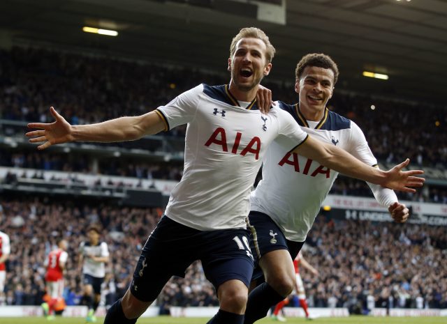 Harry Kane and Dele Alli celebrate Kane's goal against Arsenal