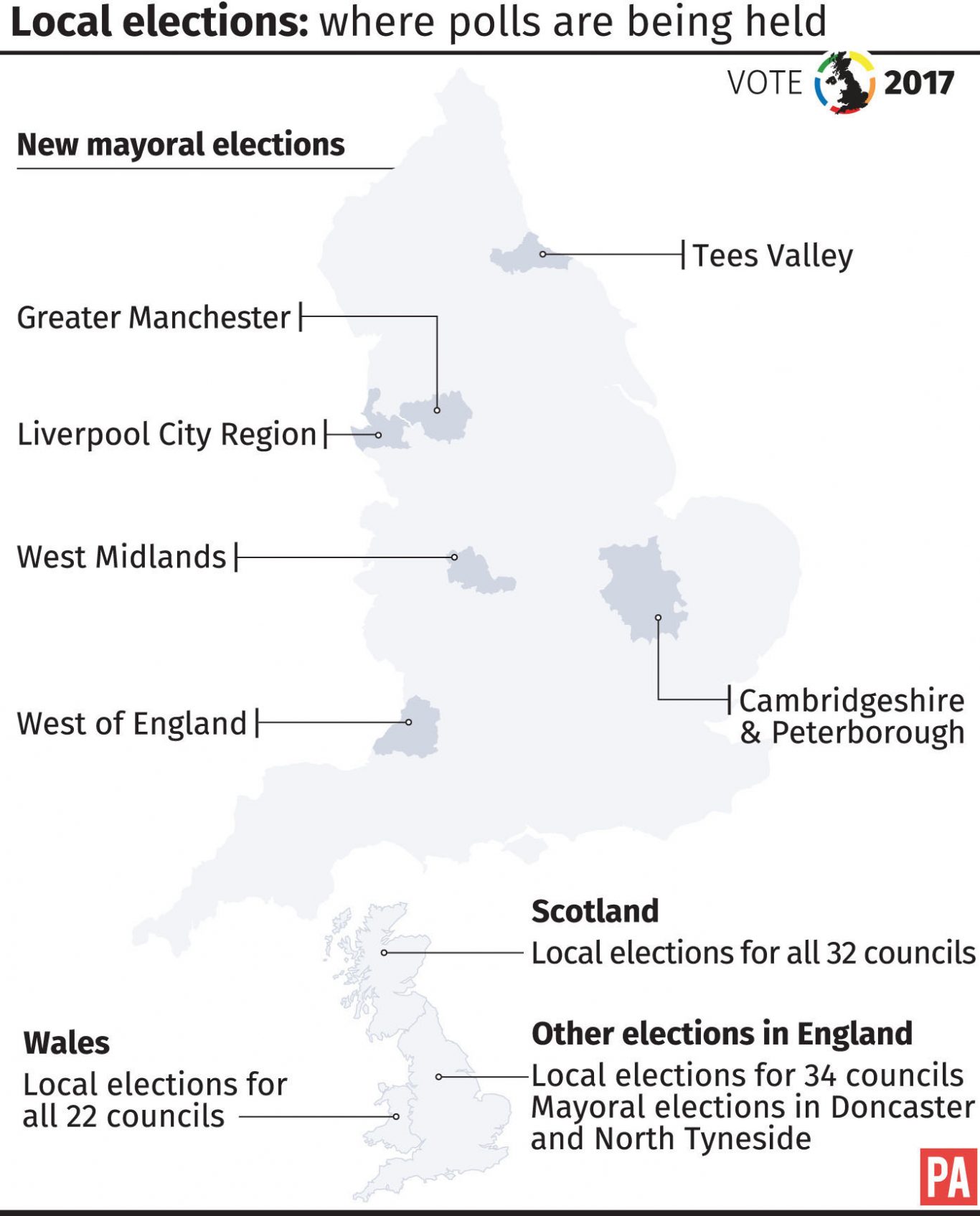 Where polls are being held in the May 4 local election graphic