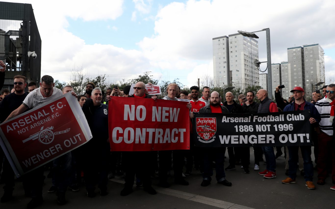 Arsenal fans protest ahead of the Premier League clash with Manchester City