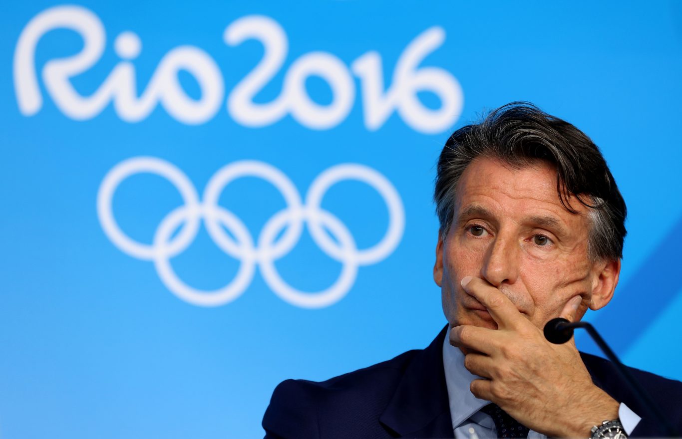 Sebastian Coe during a press conference at the Olympic Stadium 