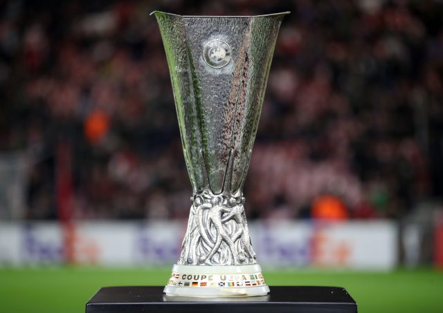 A general view of the Europa League trophy