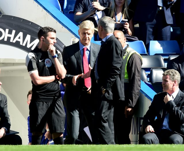 Chelsea manager Jose Mourinho and Arsenal manager Arsene Wenger shake hands before the match in September 2015 