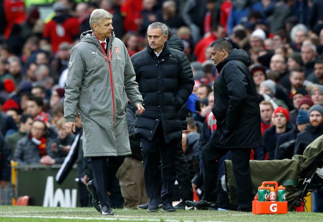 Arsenal manager Arsene Wenger and Manchester United manager Jose Mourinho at Old 