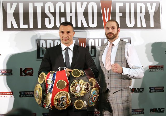 Wladimir Klitschko and Fury during a press conference before their 2015 bout (Simon Cooper/PA)
