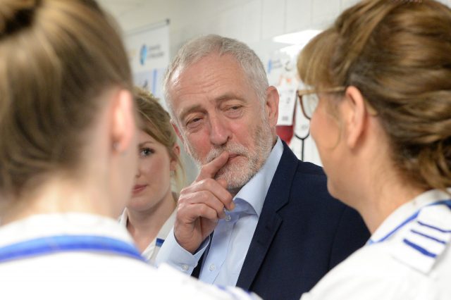 Labour leader Jeremy Corbyn meets nursing students at the University of Worcester Nursing School in Worcester (Ben Birchall/PA)