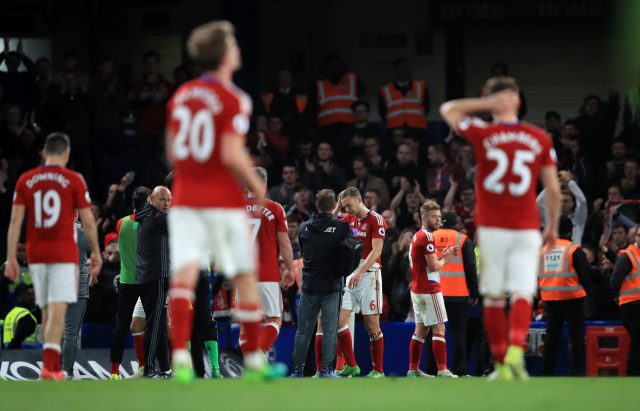 Middlesbrough players look dejected after being relegated (Mike Egerton/PA)
