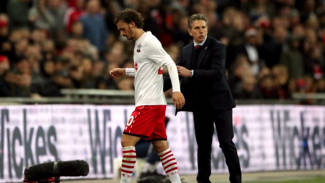 Southampton manager Claude Puel (right) and Manolo Gabbiadini