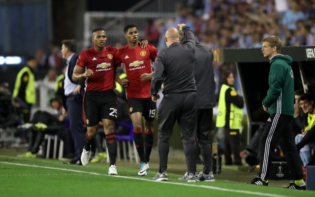 Marcus Rashford and Antonio Valencia