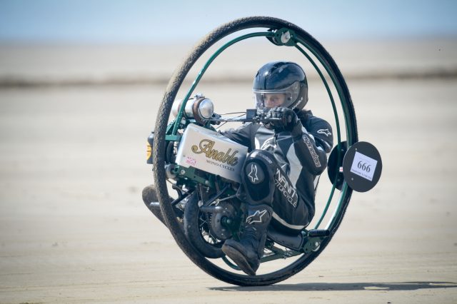 Tom Anable, from Lincolnshire, rides his monowheel bike