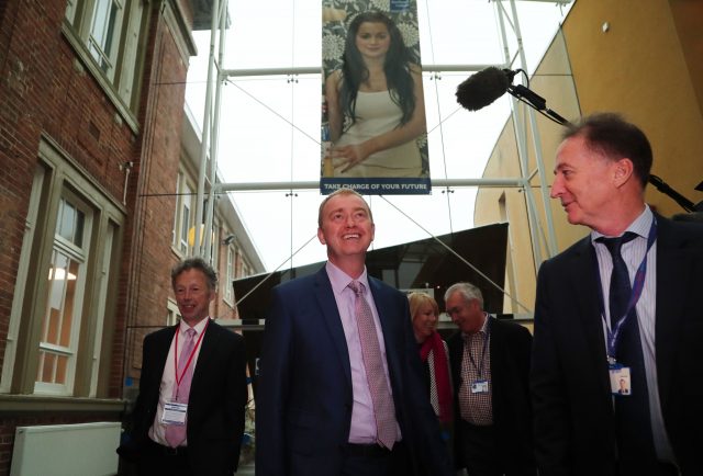 Liberal Democrat leader Tim Farron arrives at Southport College in Southport, to meet nursing and care students and teaching staff